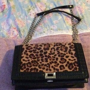 INC International Concepts Brown and Black Shoulder Bag with Leopard Print